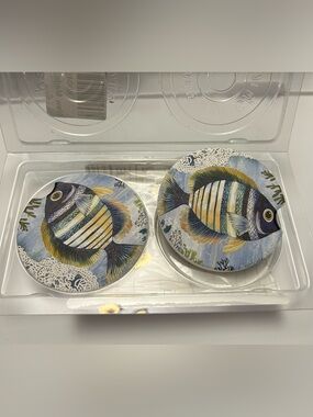 Set‎ of 2 Decorative Fish Coasters - Blue, Yellow & Green